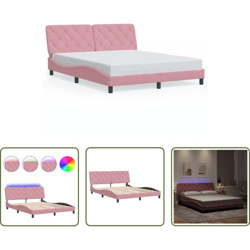 The Living Store Bettgestell mit LED-Leuchten Rosa 160x200 cm Samt