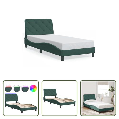The Living Store Bettgestell mit LED-Leuchten Dunkelgrün 80x200 cm Samt