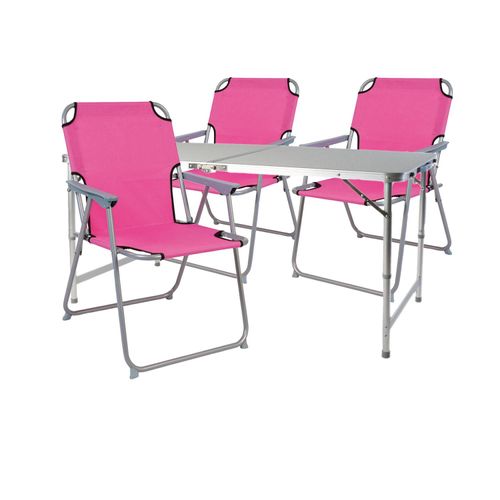 4tlg. Campingmöbel Set Alu wetterfest robust120x60x58/70cm Pink