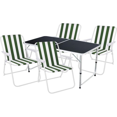5-teiliges Campingmöbel Set Alu schwarz 120x60x58/70cm grün-weiß