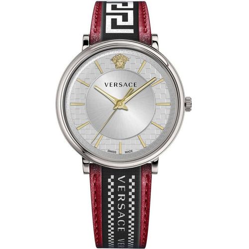 Versace VE5A01421 V-Circle Greca Edition silber rot schwarz weiss Herren Uhr NEU