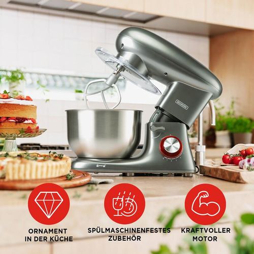 Bourgini Kitchen Chef Plus Küchenmaschine - 5.5L Rührschüssel - 1400W - Grau - Küchenmixer - Küchenroboter