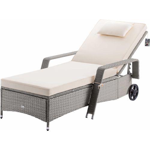 CASARIA® Sonnenliege mit Rollen 7cm Auflage Extra Breit 90cm Gartenliege Wetterfest Balkonmöbel 165kg Belastbar Terrassenmöbel Liegestuhl Polyrattan Creme