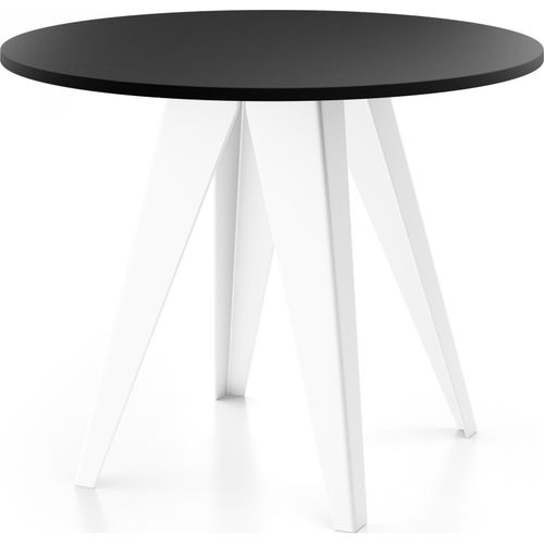 Esstisch Glory Weiß im Industriestil - Modern, Rund - Ausziehbar von 100 cm bis 140 cm, Pulverbeschichtete Metallbeine - Schwarz