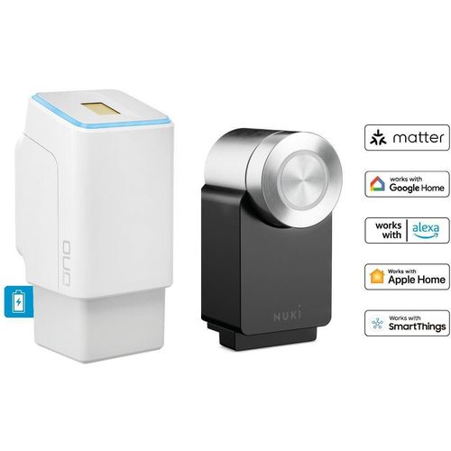 eKey uno Set Fingerprint mit Akku und Funk in weiß inkl. Nuki Smart Lock Pro (4.Gen) in schwarz (200308)