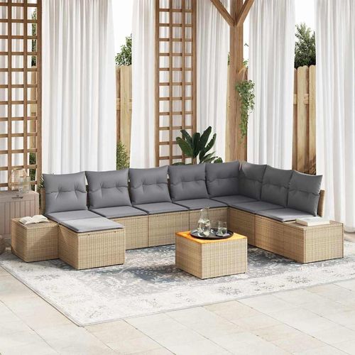 Garten Sofaset 9 pcs Beige, hellgrau Rattan, Polyester, Stahl