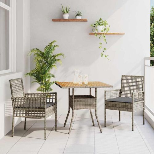 Garten Essgruppe 3 pcs Grau Poly Rattan