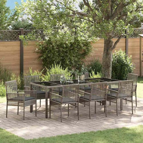 Garten Essgruppe 9 pcs Grau Poly Rattan