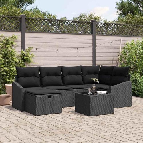 Garten-Sofa-Set mit Kissen mit Speicher 7 pcs Schwarz
