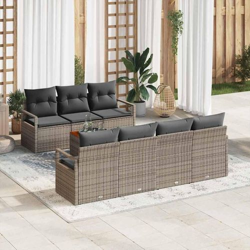 Garten Sofaset 8 pcs Grau Groß Rattan & Stahl & Polyester