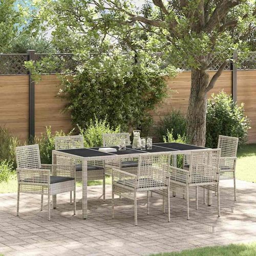 Garten Essgruppe 7 pcs Hellgrau Poly Rattan