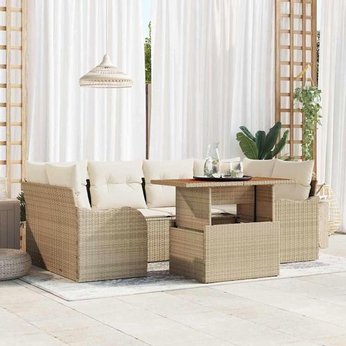 Garten-Sofa-Set mit Speicher 7 pcs Beige Poly Rattan