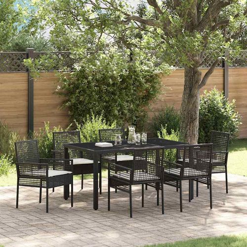 Garten Essgruppe 7 pcs Schwarz Poly Rattan