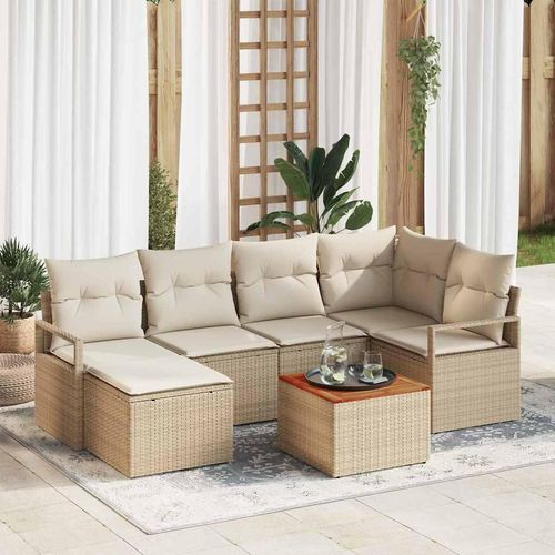 Garten Sofaset 7 pcs Beige, weiß Mittel Rattan, Polyester