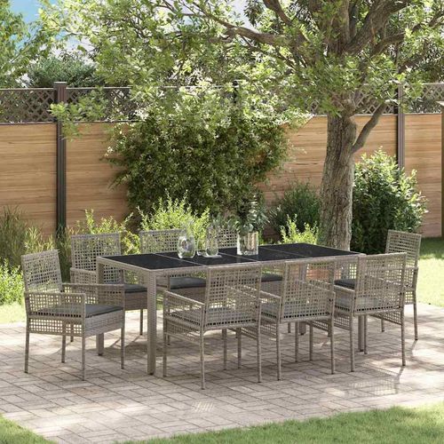 Garten Essgruppe 9 pcs Grau Poly Rattan