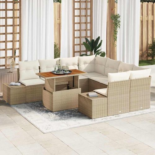 Garten-Sofa-Set mit Speicher 9 pcs Beige Poly Rattan