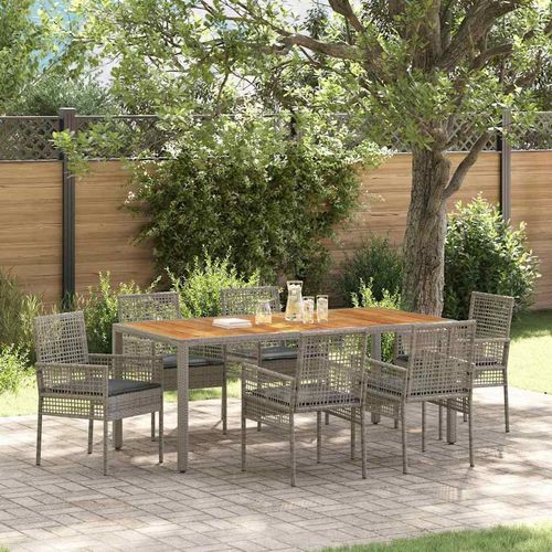 Garten Essgruppe 7 pcs Grau Poly Rattan