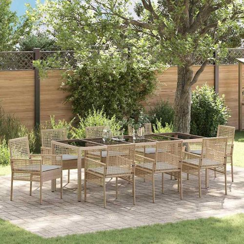 Garten Essgruppe 9 pcs Beige Poly Rattan