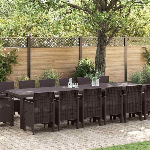 Garten Essgruppe 15 pcs Braun Groß Rattan & Metall & Gewebe