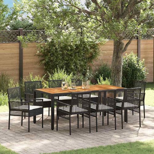Garten Essgruppe 9 pcs Schwarz Poly Rattan