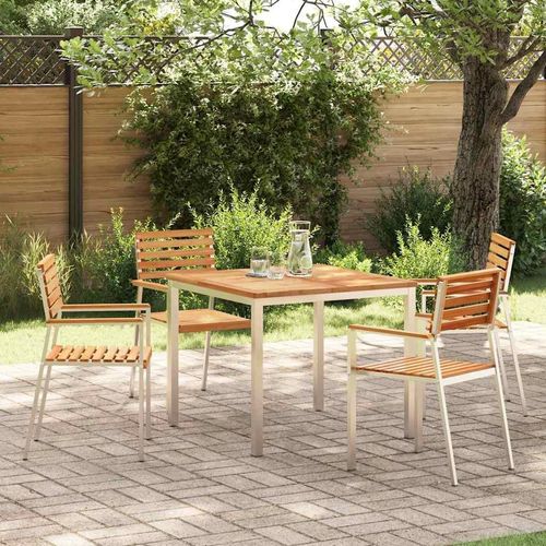 Garten Essgruppe 5 pcs Braun Massives Teakholz & Edelstahl
