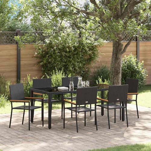 Garten Essgruppe 7 pcs Schwarz 150 x 90 x 75 cm Poly-Rattan