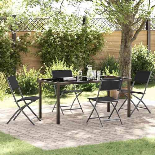 Garten Essgruppe Falten 5 pcs Schwarz Textilene und Stahl