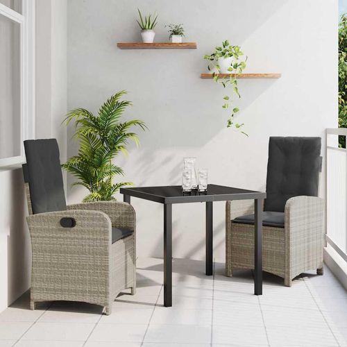 Garten Essgruppe 3 pcs Hellgrau Poly-Rattan