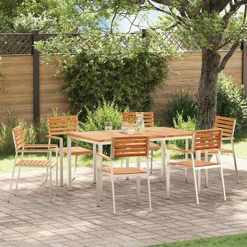 Garten Essgruppe 7 pcs Braun Massives Teakholz & Edelstahl