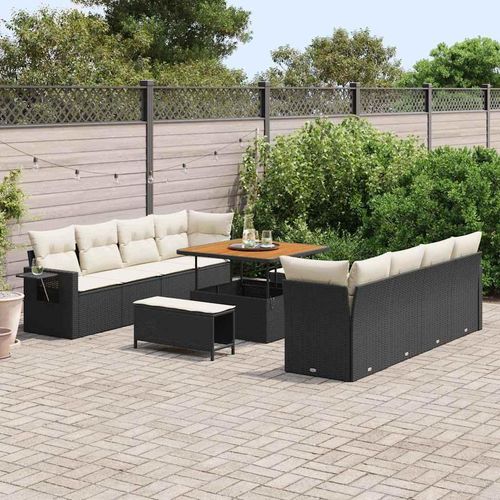 Garten-Sofa-Set mit Speicher 11 pcs Schwarz Poly Rattan