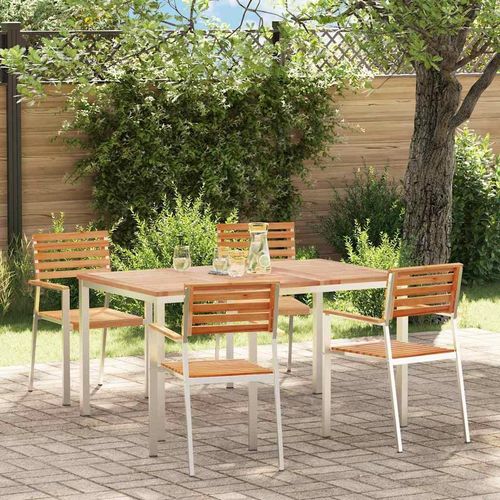 Garten Essgruppe 5 pcs Braun Massives Teakholz & Edelstahl