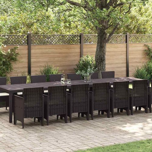 Garten Essgruppe 15 pcs Braun Groß Poly-Rattan & Polyester