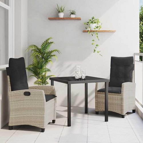 Garten Essgruppe 3 pcs Hellgrau Poly-Rattan