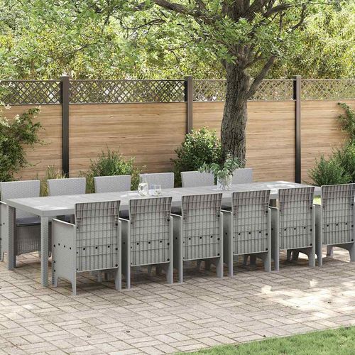 Garten Essgruppe 13 pcs Hellgrau Polt Rattan