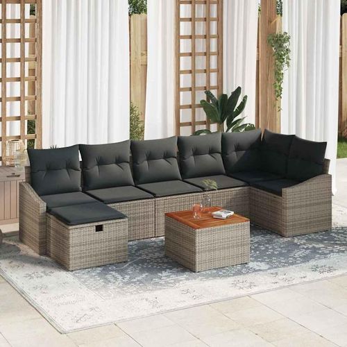 Garten-Sofa-Set mit Speicher 8 pcs Grau Poly Rattan