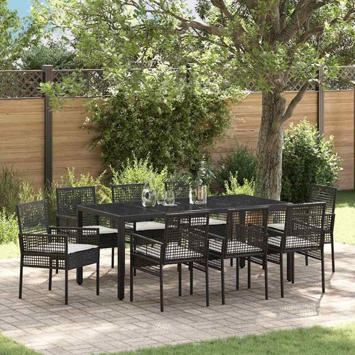 Garten Essgruppe 9 pcs Schwarz Poly Rattan