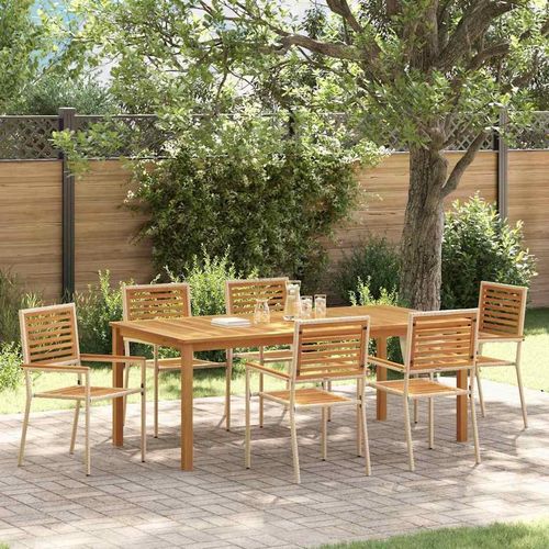 Garten Essgruppe 7 pcs Beige 200 x 100 x 74 cm Holz, Metall