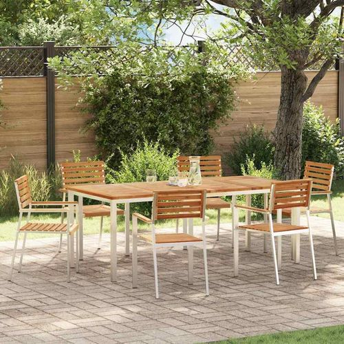 Garten Essgruppe 7 pcs Braun Massives Teakholz & Edelstahl