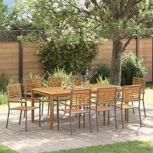 Garten Essgruppe 9 pcs Grau Poly Rattan