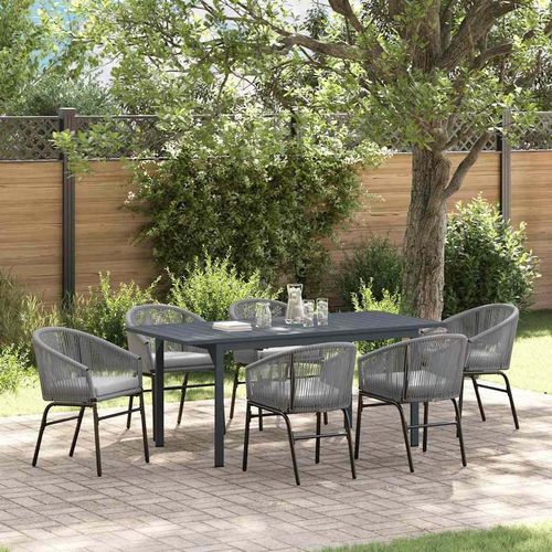 Garten Essgruppe 7 pcs Grau Groß Metall & Rattan