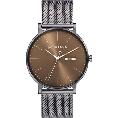 Jacob Jensen 168 Herren-Quarzuhr Titan mit Meshband Mokka
