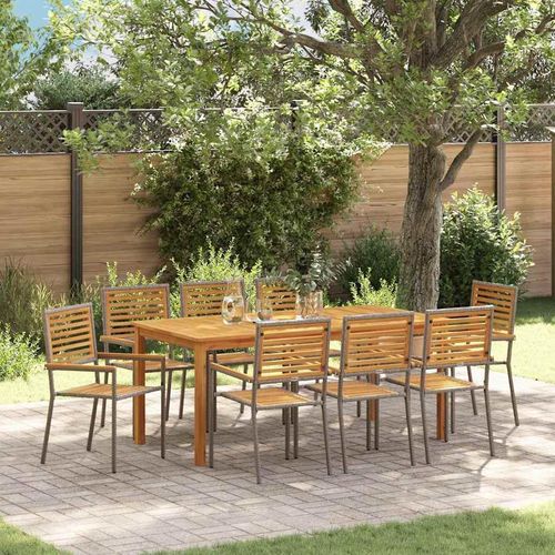 Garten Essgruppe 9 pcs Grau Poly Rattan