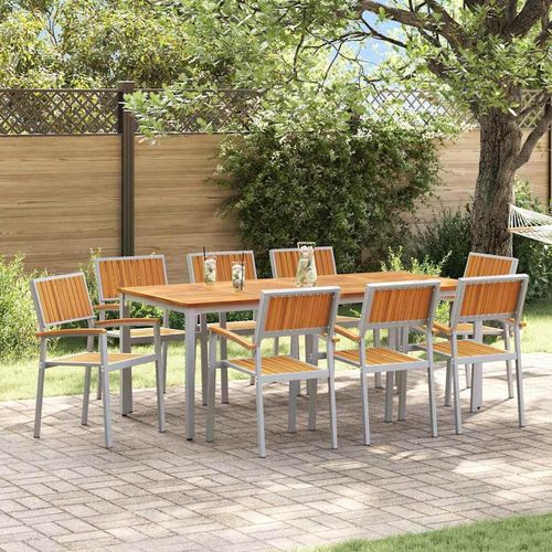 Garten Essgruppe 9 pcs Grau und Braun 200 x 90 x 75 cm