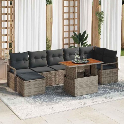 Garten-Sofa-Set mit Speicher 8 pcs Grau Poly Rattan