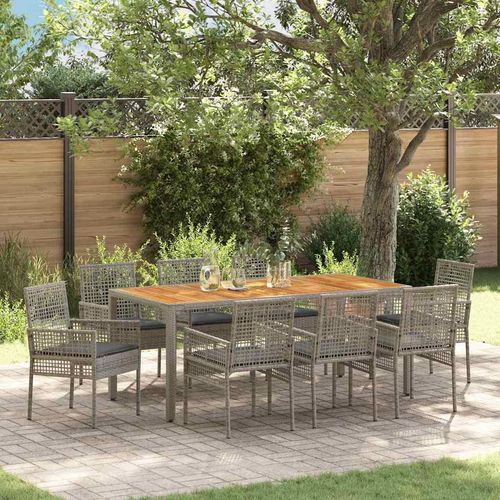 Garten Essgruppe 9 pcs Grau Poly Rattan