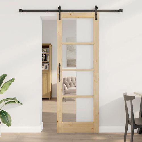 Schiebetür mit Beschlagset 'ORKDAL'aus massivem Holz & Glas
