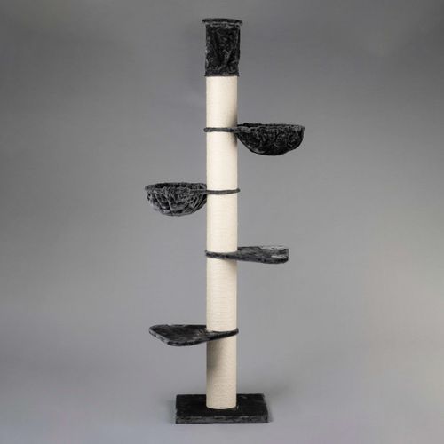 RHRQuality Kratzbaum für große Katzen – Maine Coon Tower Plus – 265 bis 285 cm hoch – Mit extra dicken 20 cm Sisalstämmen – Dunkelgrau