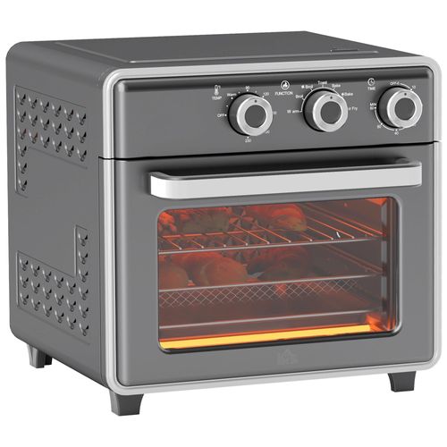 FORSMANO 20L Mini Backofen mit Umluft, 1400W Ofen mit Backblech & Grillrost, 5 Modi, Timer, Innenbeleuchtung, Krümelblech, 36 × 37,7 × 34,5 cm, grau