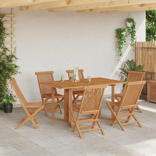 Garten Essgruppe 7 pcs Braun 140 x 80 x 75 cm Massivholz Teak