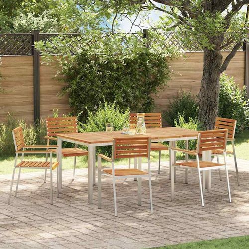 Garten Essgruppe 7 pcs Braun Massives Akazienholz & Edelstahl